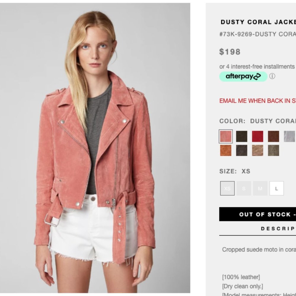 nearly new blank nyc suede jacket, dusty coral